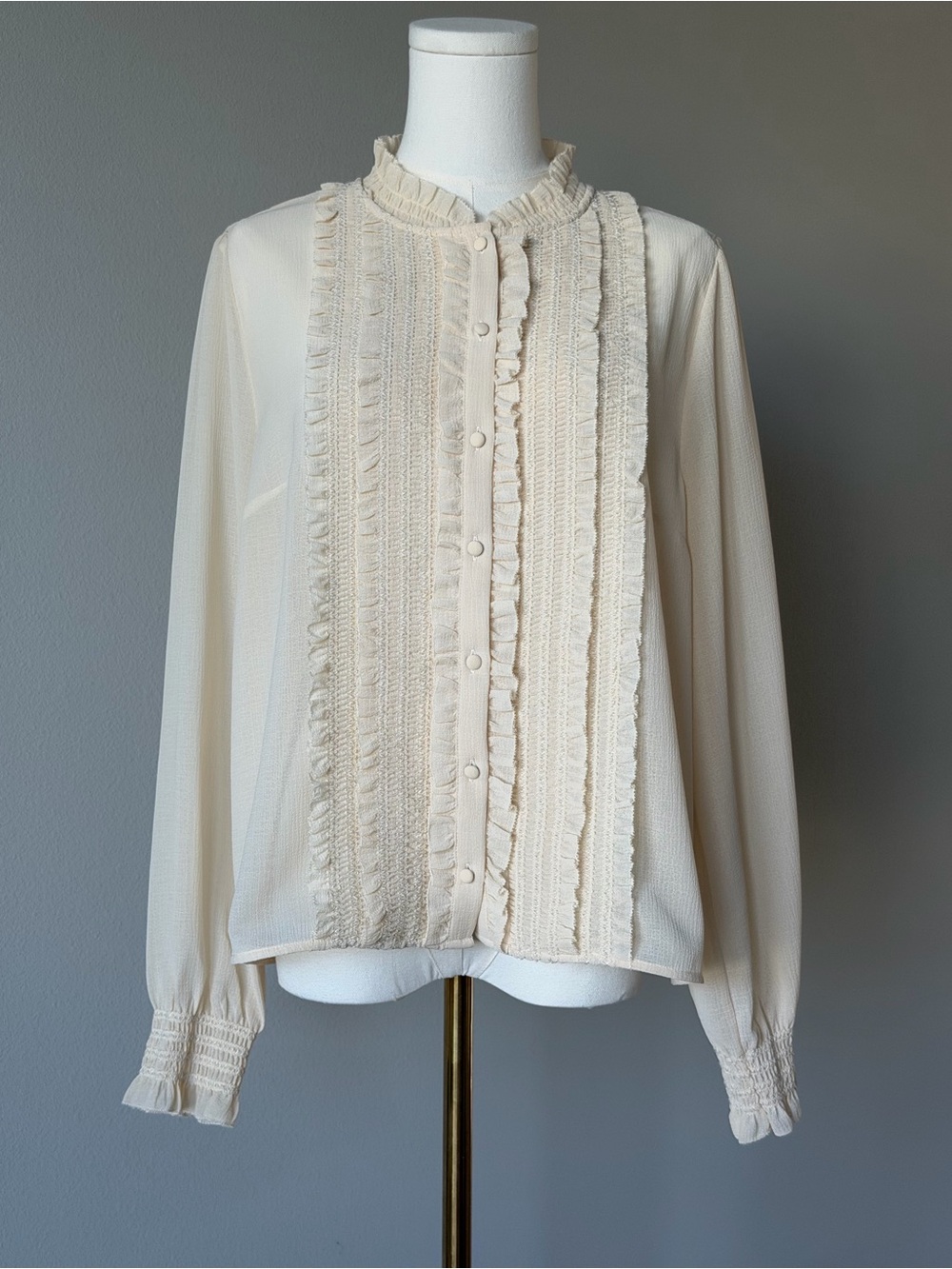 💫 SÉZANE Gasby Victoriana Ruffle Shirt Cream Ecru EU 42 US 10 L - Picture 2 of 15
